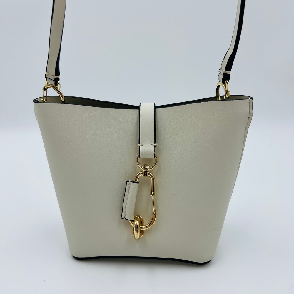 Zac Zac Posen Belay Mini Crossbody Bag Cream Leather Gold Carabiner Clip
